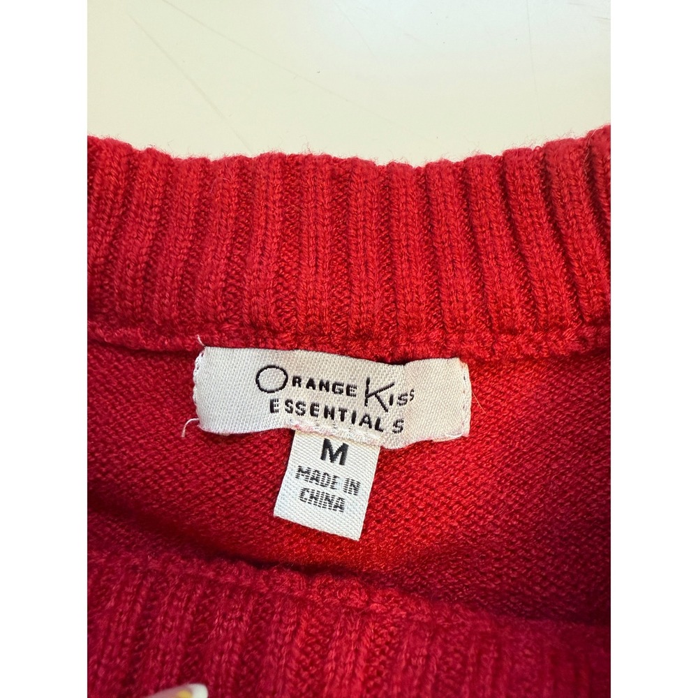 Orange Kiss Red 87 Cropped Varsity Sweater M Y2K Sporty Preppy Knit - Picture 6 of 7